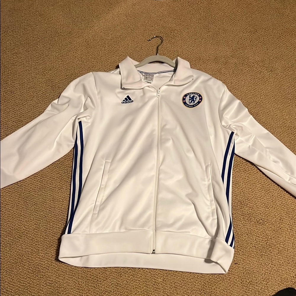 Chelsea FC Adidas White Jacket with Blue Stripes